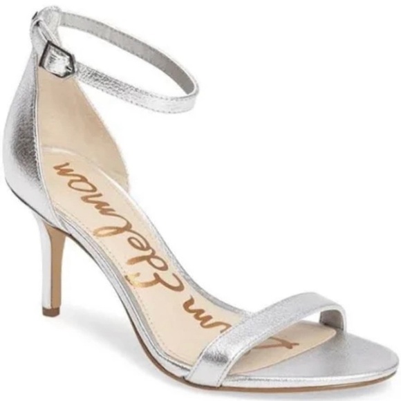 Sam Edelman Patti Ankle Strap Silver Glitter Heels Size 8.5 - Picture 2 of 9